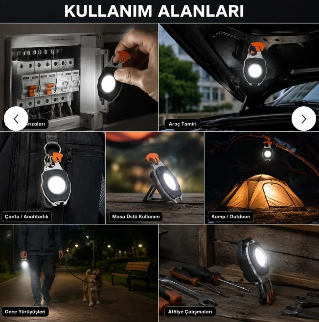 Alaska SDR-5417 Şarjlı COB LED  – Type-C Şarjlı, Mıknatıslı, Karabinalı Çok Amaçlı Fener