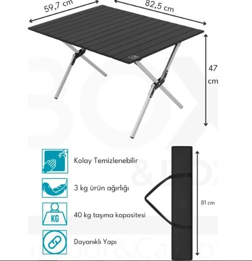 BOX&BOX ALÜMİNYUM KATLANABİLİR KAMP MASASI - TAŞIMA ÇANTASI