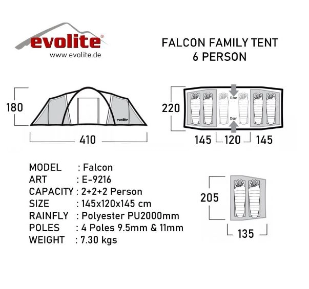 EVOLİTE FALCON ODALI AİLE ÇADIRI 6 KİŞİLİK