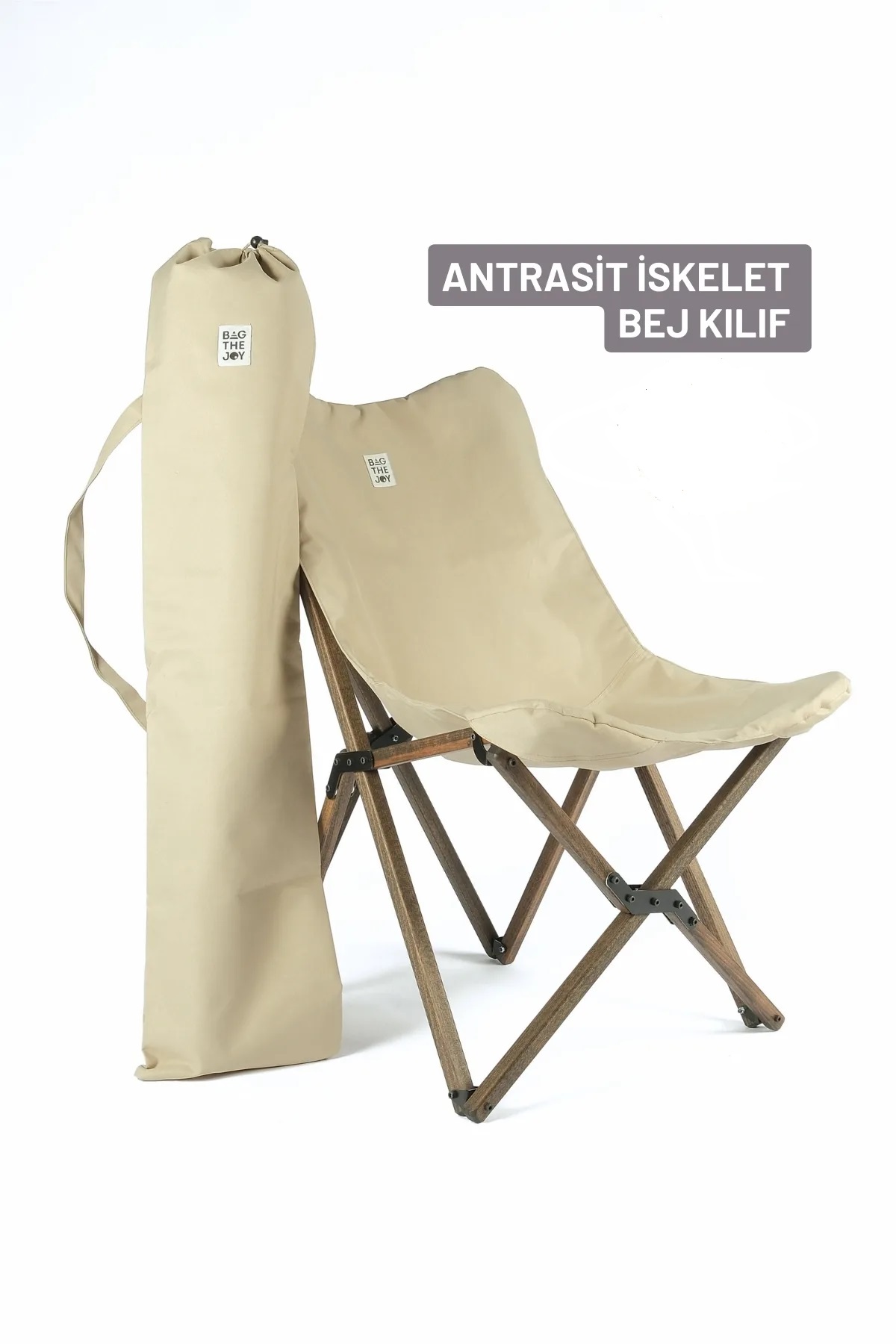 BAG THE JOY KATLANIR AHŞAP KAMP ve BAHÇE SANDALYESİ – BEJ KILIF