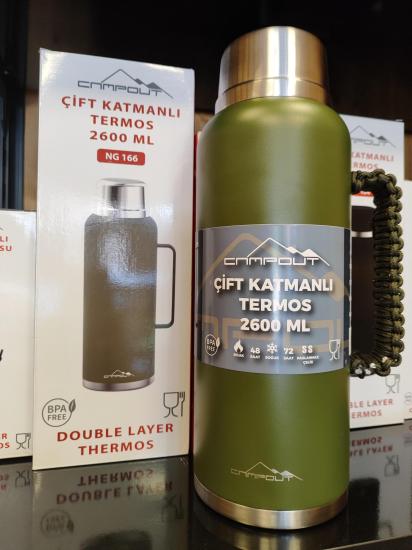 CAMPOUT ÇİFT KATMANLI TERMOS 2600 ML THERMOS YEŞİL - TUTMA YERİ PARACORD ÖRGÜ HEDİYELİ ... !!!