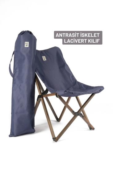 BAG THE JOY KATLANIR AHŞAP KAMP ve BAHÇE SANDALYESİ – ANTRASİT İSKELET – LACİVERT KILIF