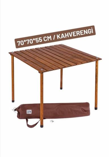 BAG THE JOY AHŞAP KATLANIR RULO KAMP MASASI KAHVERENGİ (70*70*55)