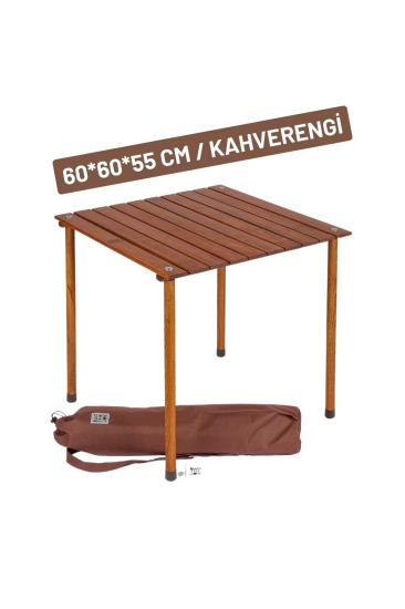 BAG THE JOY AHŞAP KATLANIR RULO KAMP MASASI KAHVERENGİ (60*60*55)