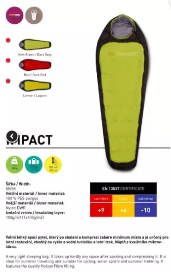 Trimm Impact -10’C Ultralight Uyku Tulumu - 195, Yeşil - t.impact.195.y