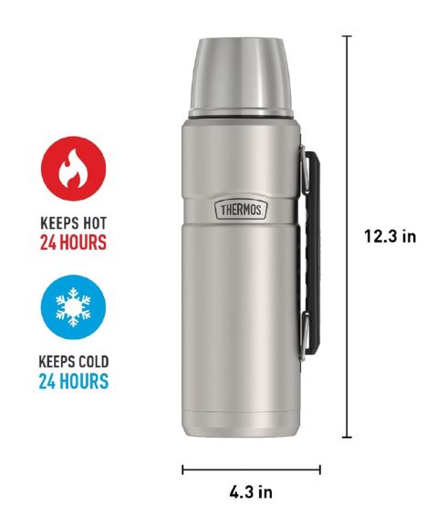 THERMOS SK2010 STAINLESS KING LARGE MATTE STAINLESS STEEL 1.2 LT. 163963-AK ’’ORGINIAL’’
