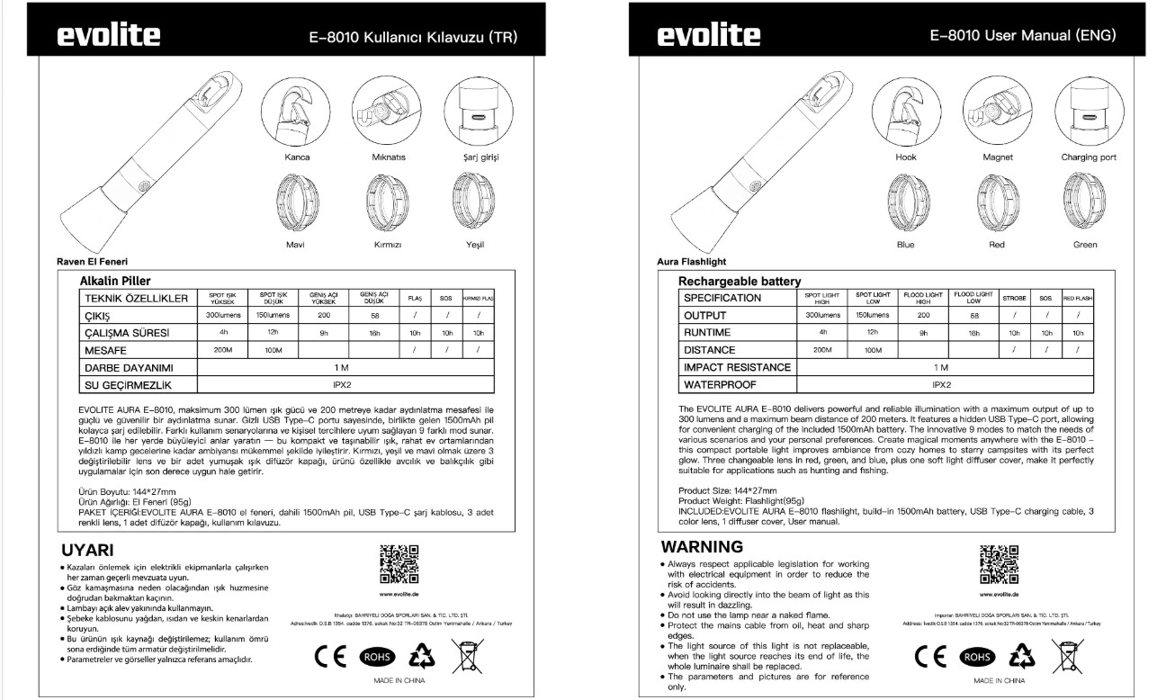 EVOLITE AURO 300 LM ŞARJLI KAMP VE EL FENERİ